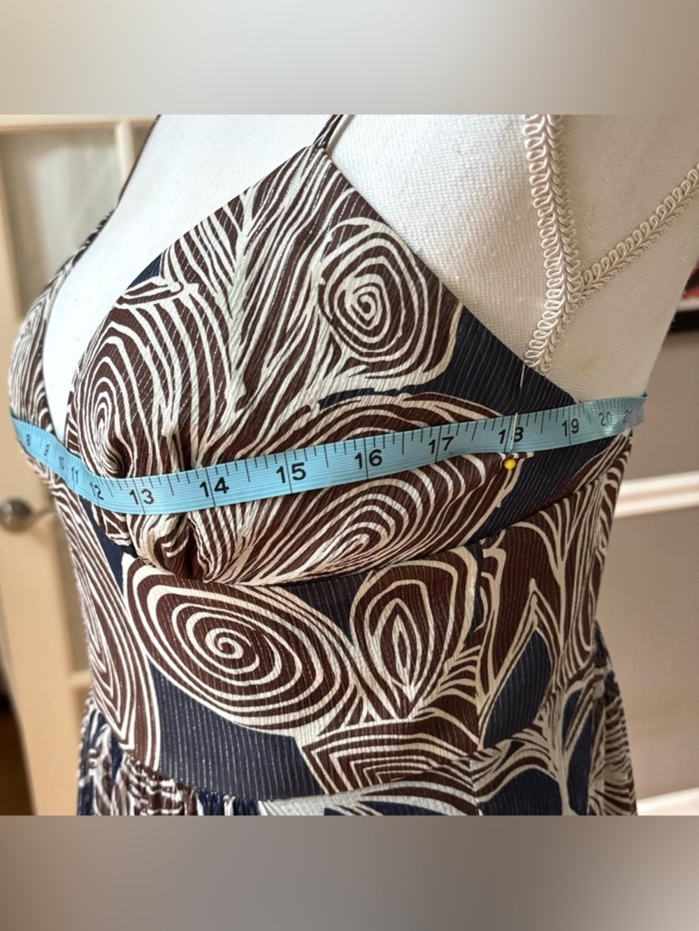 Trina Turk Silk Empire Waist Dress Brown Cream Floral Strappy Sz 8 - Picture 6 of 8